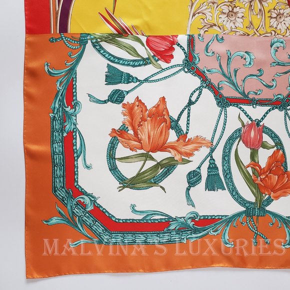 SALVATORE FERRAGAMO SCARF VINTAGE INSPIRED PRINT SILK SQUARE 35" - Picture 10 of 13